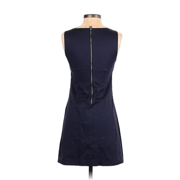 I.MADELINE Dress Small Navy Blue Tan  A-Line Shift Cut Out Embroidered - Picture 10 of 11